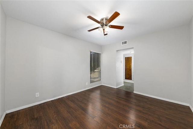 261 E Fig Ave, Monrovia, CA 91016 - empty room featuring baseboards, ceiling fan, and dark wood-style flooring