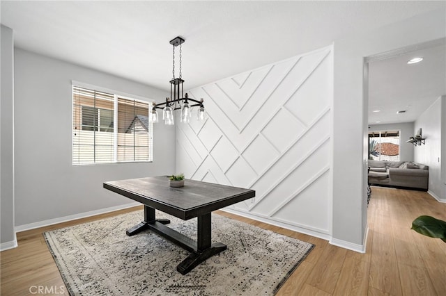 27286 Wedgewood Way, Murrieta, CA 92562 - dining space with a chandelier, baseboards, light wood-style floors, and recessed lighting