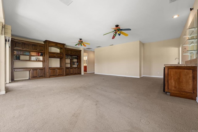 30700 Spyglass Way, Canyon Lake, CA 92587 - unfurnished living room with ceiling fan, light carpet, and baseboards