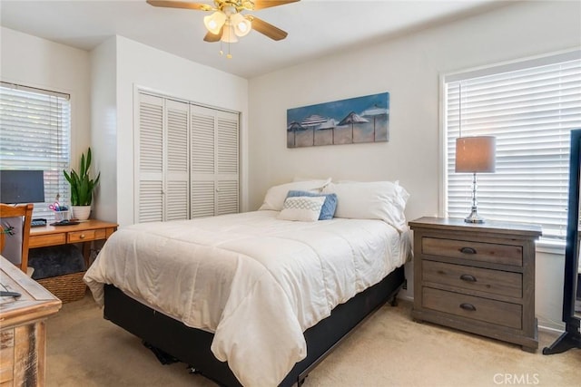 946 W 9th St, Corona, CA 92882 - bedroom featuring light carpet, a closet, and ceiling fan