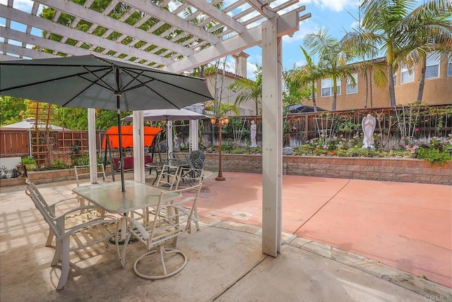 7132 Torrey Mesa Ct, San Diego, CA 92129 - fenced backyard with a pergola, outdoor dining space, and a patio