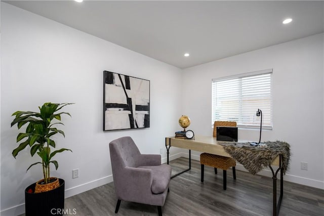 10806 S St Andrews Pl, Los Angeles, CA 90047 - office space with baseboards, wood finished floors, and recessed lighting