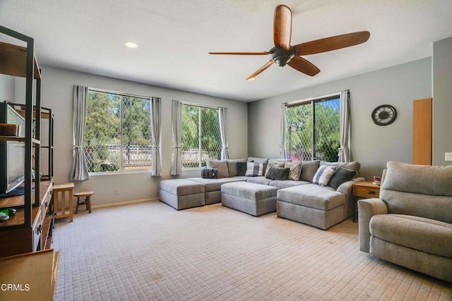 35135 Caprock Rd, Santa Clarita, CA 91390 - carpeted living area with a ceiling fan and recessed lighting