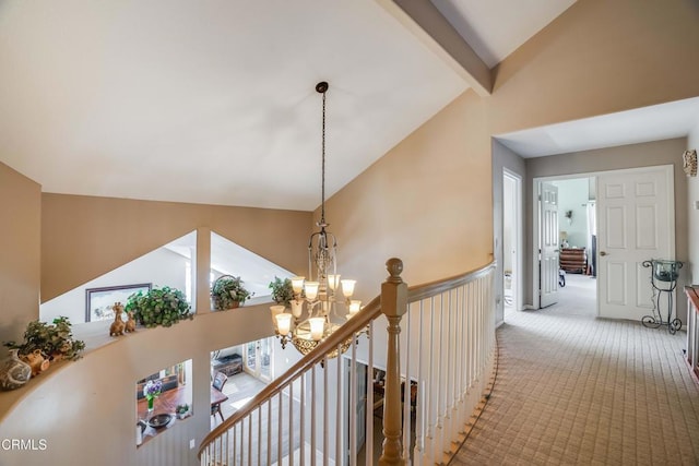 35135 Caprock Rd, Santa Clarita, CA 91390 - hall with a chandelier, carpet, and an upstairs landing