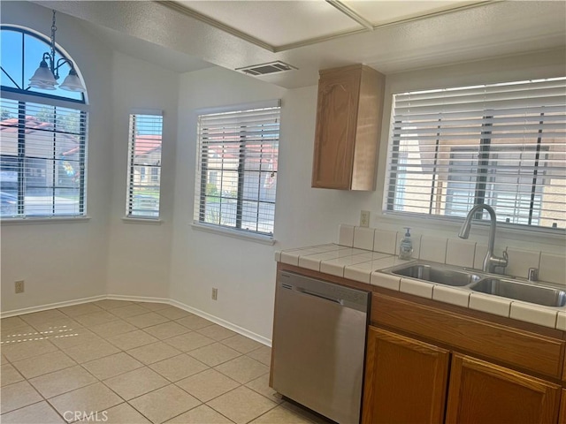 19126 Frances St, Apple Valley, CA 92308 - kitchen with dishwasher, a sink, tile countertops, and baseboards