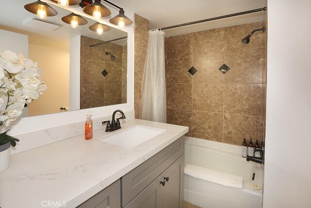 531 W Victoria Ct, Lake Arrowhead, CA 92352 - bathroom featuring shower / tub combo with curtain and vanity