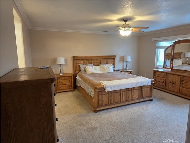 17352 Rob Roy Cir, Huntington Beach, CA 92647 - bedroom featuring light carpet, crown molding, and a ceiling fan