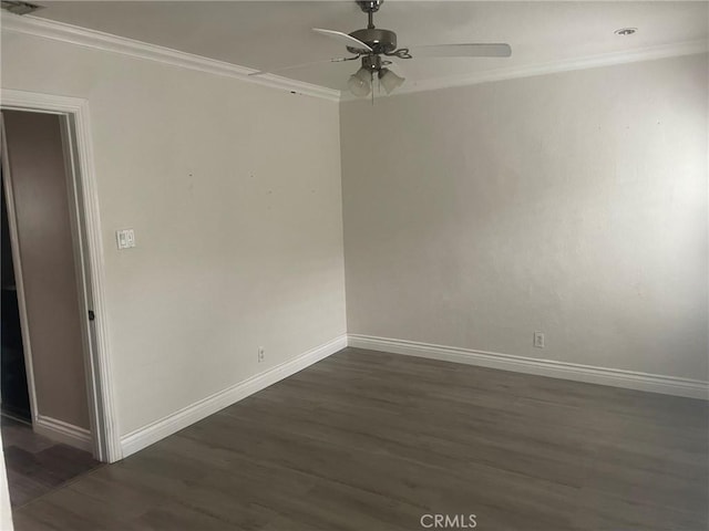 11022 Maple St, Whittier, CA 90601 - empty room with ornamental molding, dark wood-style floors, baseboards, and ceiling fan