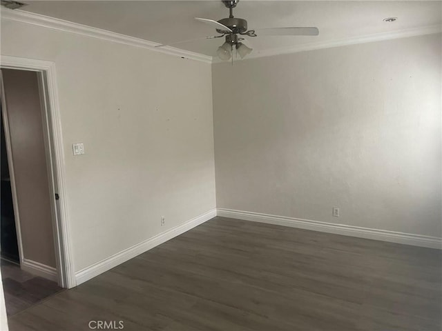 11022 Maple St, Whittier, CA 90601 - empty room featuring crown molding, dark wood finished floors, and ceiling fan