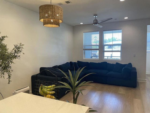 7641 University Ave Unit 105, La Mesa, CA 91942 - living room featuring wood finished floors, ceiling fan, recessed lighting, and baseboards