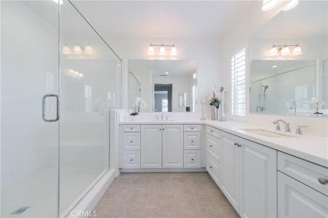 3407 Paseo Dr, Brea, CA 92823 - full bath featuring double vanity, tile patterned floors, and a stall shower