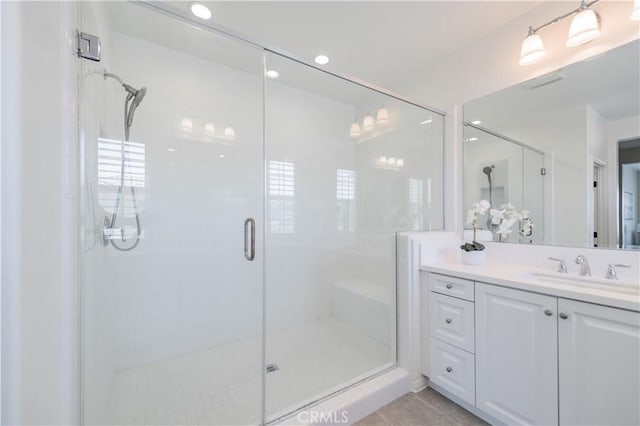 3407 Paseo Dr, Brea, CA 92823 - bathroom with a stall shower, vanity, and tile patterned flooring