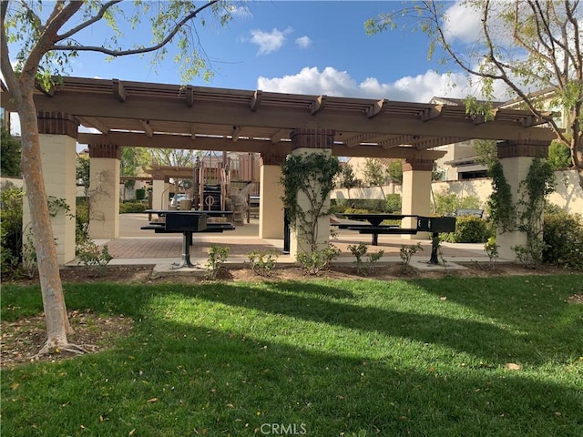 3407 Paseo Dr, Brea, CA 92823 - view of property's community with a pergola, a lawn, and a patio area