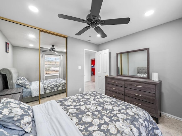 1562 Richandave Ave, El Cajon, CA 92019 - bedroom featuring a closet, recessed lighting, baseboards, and a ceiling fan