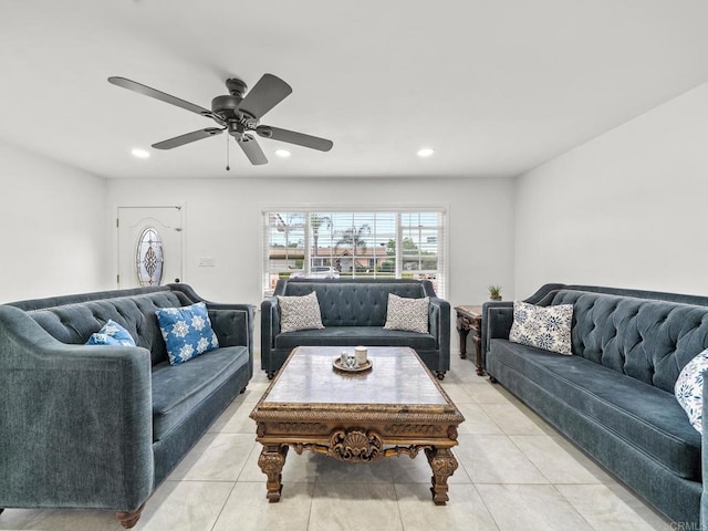 1562 Richandave Ave, El Cajon, CA 92019 - living room featuring light tile patterned floors, recessed lighting, and a ceiling fan