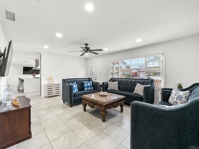 1562 Richandave Ave, El Cajon, CA 92019 - living room featuring recessed lighting, light tile patterned flooring, and ceiling fan