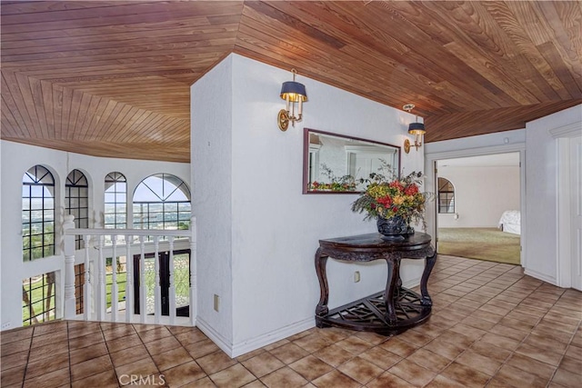 350 Roughrider Rd, La Verne, CA 91750 - hallway featuring wood ceiling, baseboards, and tile patterned floors