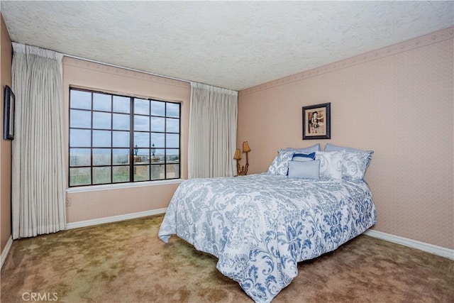 350 Roughrider Rd, La Verne, CA 91750 - carpeted bedroom featuring baseboards, a textured ceiling, and wallpapered walls