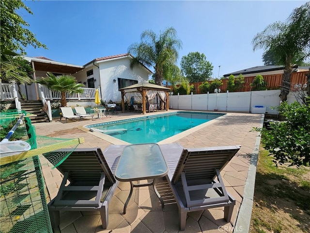 9740 La Canada Way, Shadow Hills, CA 91040 - view of swimming pool featuring a gazebo, a patio, and a fenced backyard