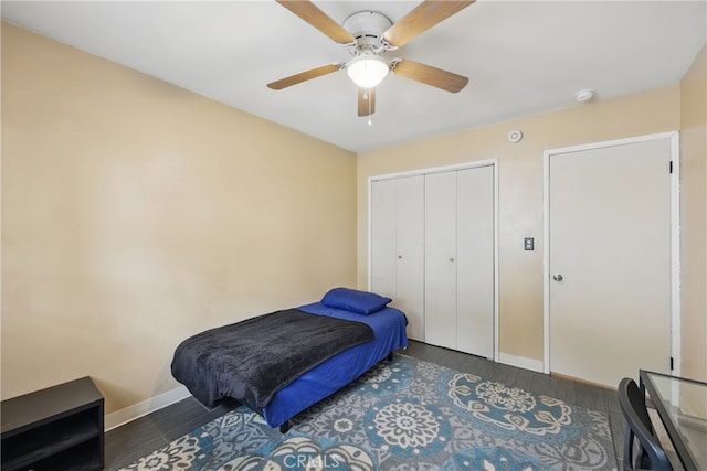 8121 Canby Ave Unit 4, Reseda, CA 91335 - bedroom with baseboards, wood finished floors, a closet, and ceiling fan