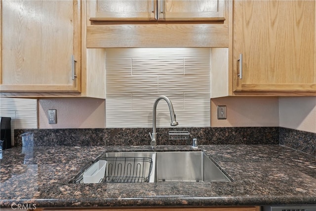 8121 Canby Ave Unit 4, Reseda, CA 91335 - kitchen with a sink, light brown cabinets, and dark stone countertops