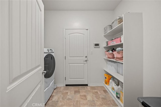 11066 Guffey Ranch Way, Corona, CA 92883 - washroom featuring washer / dryer and stone finish flooring