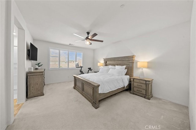 11066 Guffey Ranch Way, Corona, CA 92883 - bedroom with light colored carpet, a ceiling fan, and baseboards