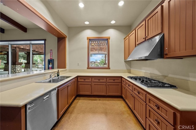11066 Guffey Ranch Way, Corona, CA 92883 - kitchen featuring appliances with stainless steel finishes, under cabinet range hood, recessed lighting, light countertops, and brown cabinetry