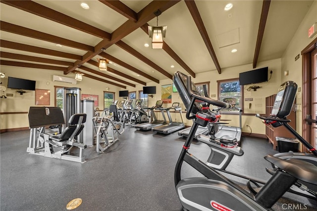11066 Guffey Ranch Way, Corona, CA 92883 - workout area featuring a wall mounted AC, recessed lighting, and baseboards