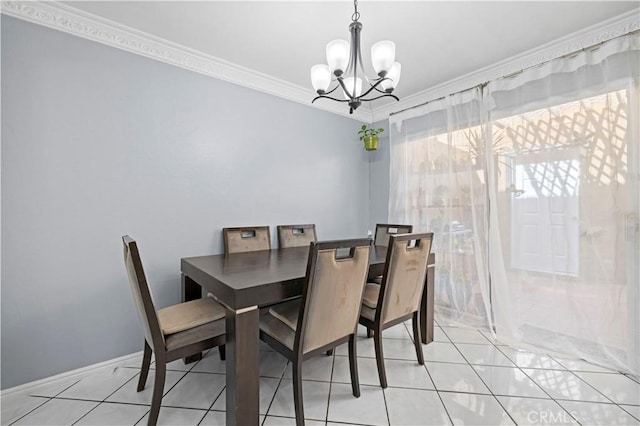 9158 Van Nuys Blvd Unit 8, Panorama City, CA 91402 - dining space with crown molding, a chandelier, light tile patterned flooring, and baseboards