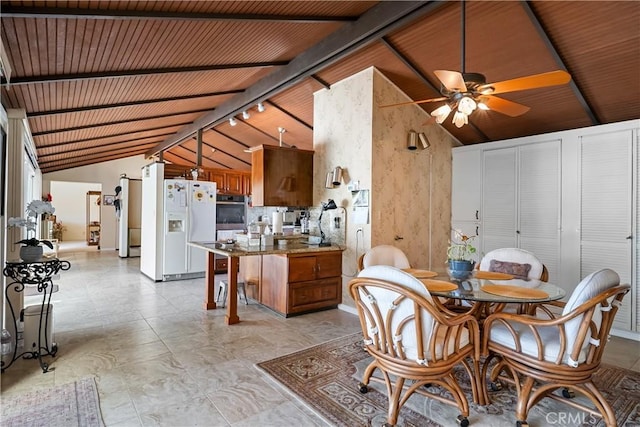 21166 E Rimpath Dr, Covina, CA 91724 - dining space featuring ceiling fan, wood ceiling, and baseboards