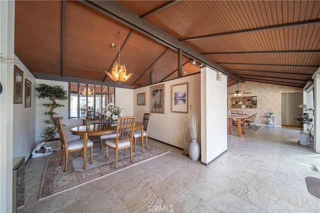 21166 E Rimpath Dr, Covina, CA 91724 - dining space featuring a chandelier, wood ceiling, and baseboards