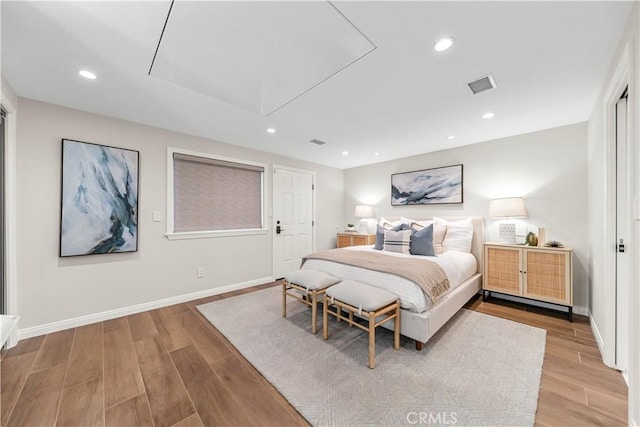 1518 Ocean Ave, Seal Beach, CA 90740 - bedroom featuring attic access, light wood-type flooring, recessed lighting, and baseboards