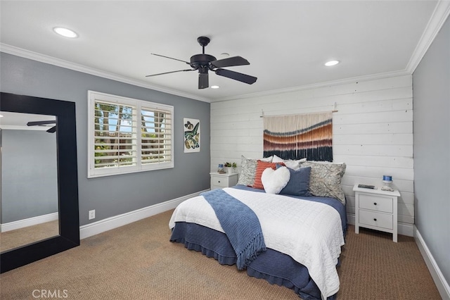 2818 Via Blanco, San Clemente, CA 92673 - carpeted bedroom featuring ornamental molding, recessed lighting, baseboards, and a ceiling fan