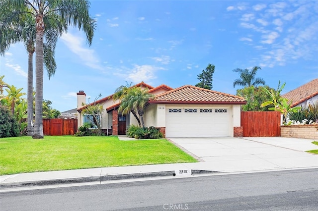 2818 Via Blanco, San Clemente, CA 92673 - mediterranean / spanish-style house with a garage, a tiled roof, stucco siding, concrete driveway, and brick siding