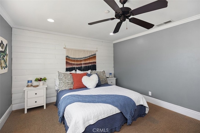 2818 Via Blanco, San Clemente, CA 92673 - carpeted bedroom with ornamental molding, baseboards, recessed lighting, and a ceiling fan