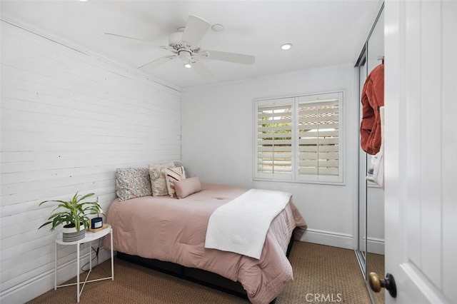 2818 Via Blanco, San Clemente, CA 92673 - carpeted bedroom with crown molding, recessed lighting, and a ceiling fan