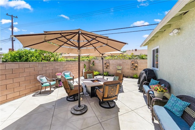 11628 Cedarvale St, Norwalk, CA 90650 - fenced backyard featuring a patio, grilling area, and an outdoor living space with a fire pit