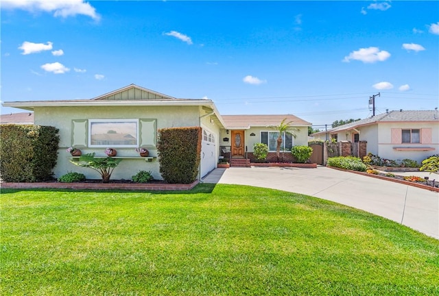11628 Cedarvale St, Norwalk, CA 90650 - ranch-style home featuring concrete driveway, a front yard, a garage, and stucco siding