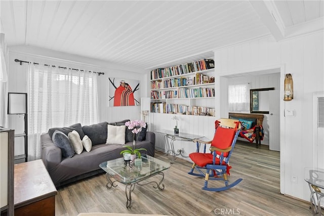 211 S K St, Lompoc, CA 93436 - living room with wood finished floors, wood ceiling, and built in features