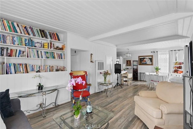 211 S K St, Lompoc, CA 93436 - living room featuring wood finished floors and wood ceiling with exposed beams