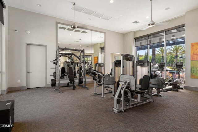 13124 Central Ave Unit 201, Hawthorne, CA 90250 - workout area featuring carpet, a high ceiling, recessed lighting, and baseboards