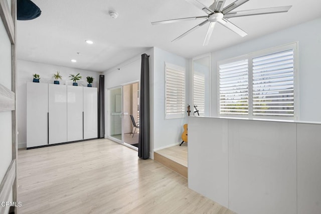 13124 Central Ave Unit 201, Hawthorne, CA 90250 - empty room featuring light wood finished floors, a ceiling fan, recessed lighting, a smoke detector, and baseboards