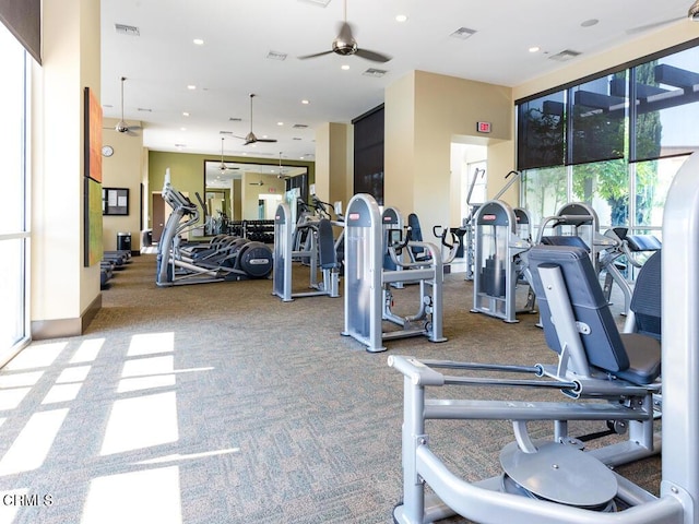 13124 Central Ave Unit 201, Hawthorne, CA 90250 - workout area with a ceiling fan, carpet, recessed lighting, and baseboards