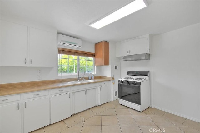 1507 4th St, Norco, CA 92860 - kitchen featuring white gas range, extractor fan, a sink, a wall mounted AC, and light countertops