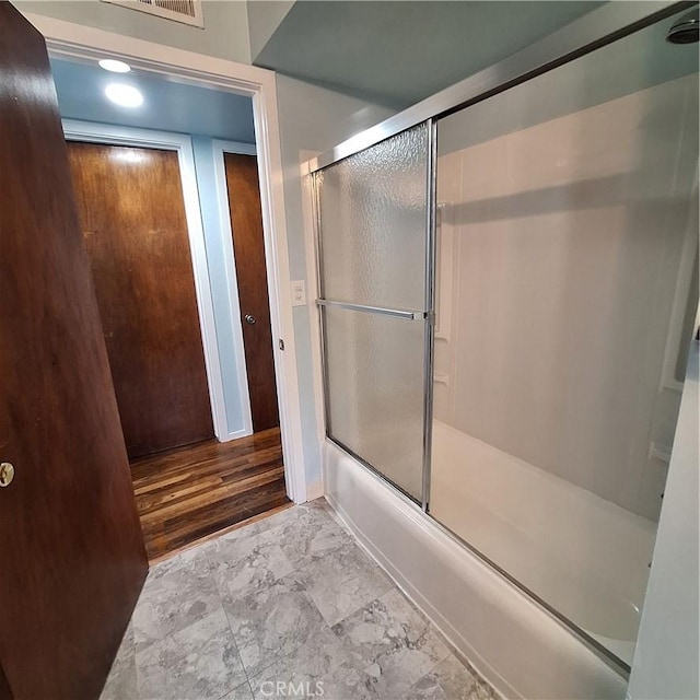 3473 Mclean St, Eureka, CA 95501 - bathroom with marble finish floors, shower / bath combination with glass door, and baseboards