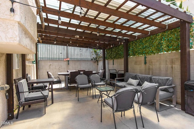 11940 Weddington St Unit 19, Valley Village, CA 91607 - fenced backyard featuring outdoor dining area, a pergola, and a patio