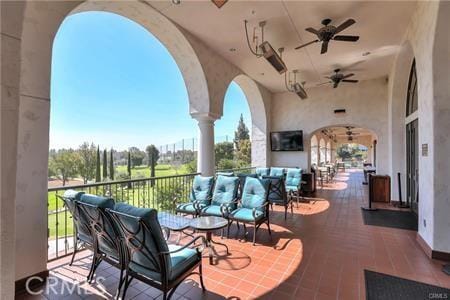 2109 Via Puerta Unit A, Laguna Woods, CA 92637 - view of patio / terrace with an outdoor hangout area and ceiling fan