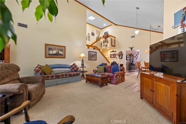 73 Mockingbird Ln, Templeton, CA 93465 - living area with light carpet and high vaulted ceiling