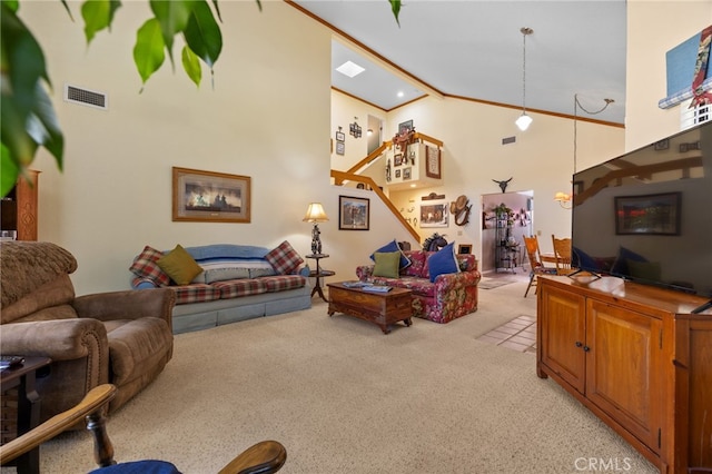 73 Mockingbird Ln, Templeton, CA 93465 - living area with light carpet and high vaulted ceiling